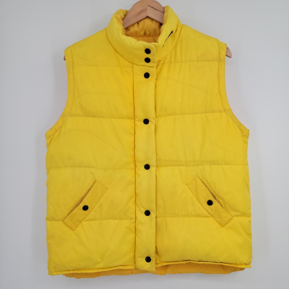 Vintage 90s DKNY Puffer Vest Women PS Yellow Goose Down Padded Streetwear Hiking
